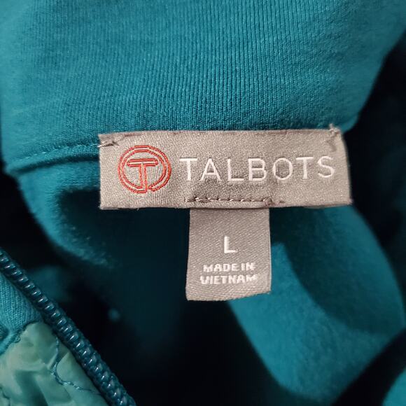 T by Talbots Diamond Quilted Teal Blue Zip Up Lightweight Jacket Womens Size L - Picture 10 of 12
